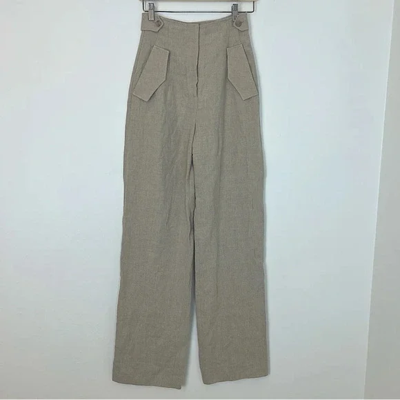Alberta Ferretti High Waist Wide Leg Linen Pants Beige Oatmeal IT 38 US 2 NWT - Picture 2 of 10